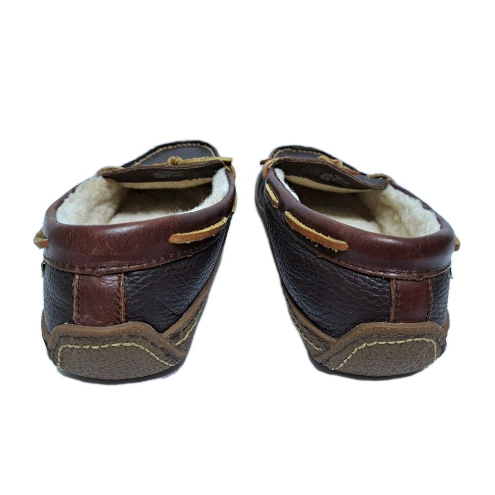 LL Bean Men's 8 Wicked Good Leather Shearling Moccasin Brown Slippers - Picture 7 of 10